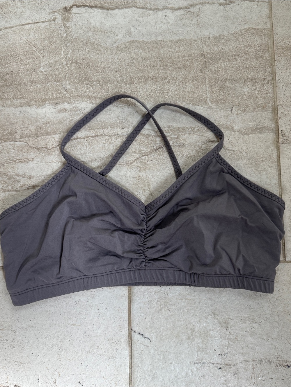 Gray Handful Size Large Ruched sports Bra Bralette with Crossback Straps